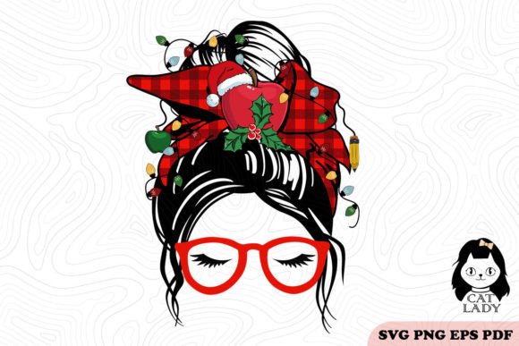 Messy Bun Teacher Christmas SVG PNG