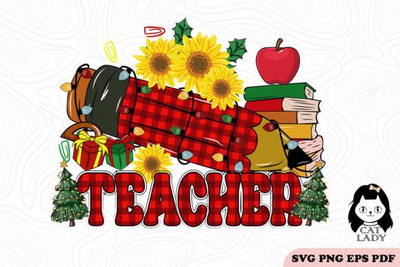 Plaid Pencil Teacher Christmas SVG PNG