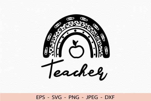 Teacher Rainbow Svg Apple Lettering PNG